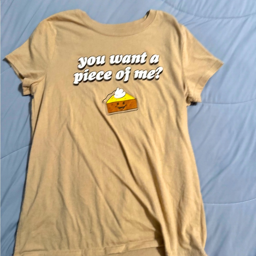 Tan Graphic Tee with Pie Design